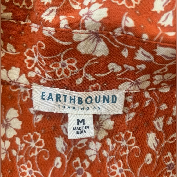 Earthbound Trading Co Boho Floral Border Print Camp Shirt Medium Festival Beach - Picture 2 of 7